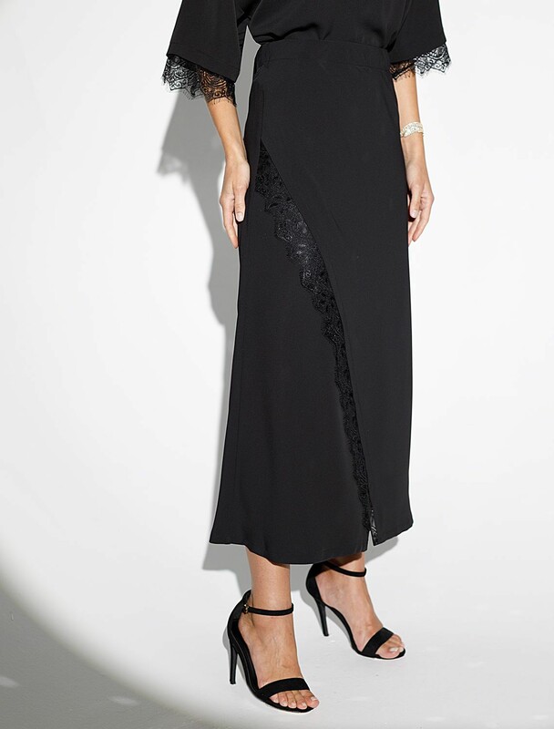Юбка миди на запАх из креп-шифона с кружевом