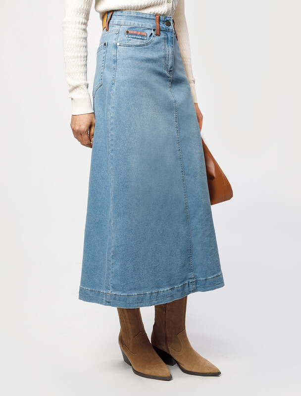 Юбка А-силуэта из эластичного денима