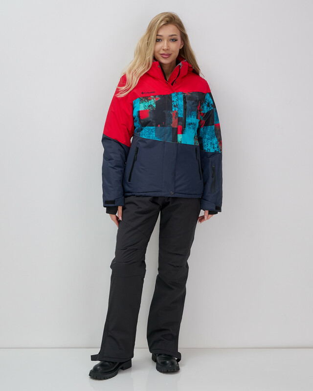 Горнолыжный костюм женский зимний красного цвета 0005Kr