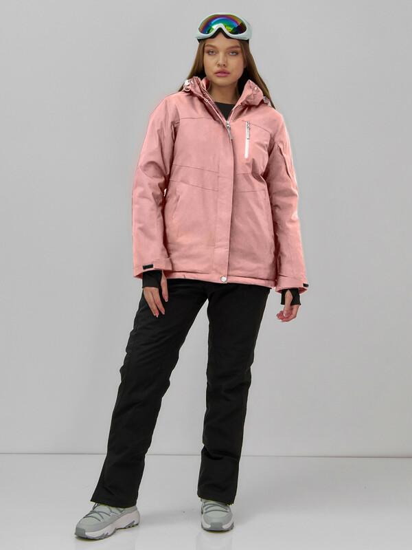 Горнолыжный костюм женский зимний персикового цвета 07015P