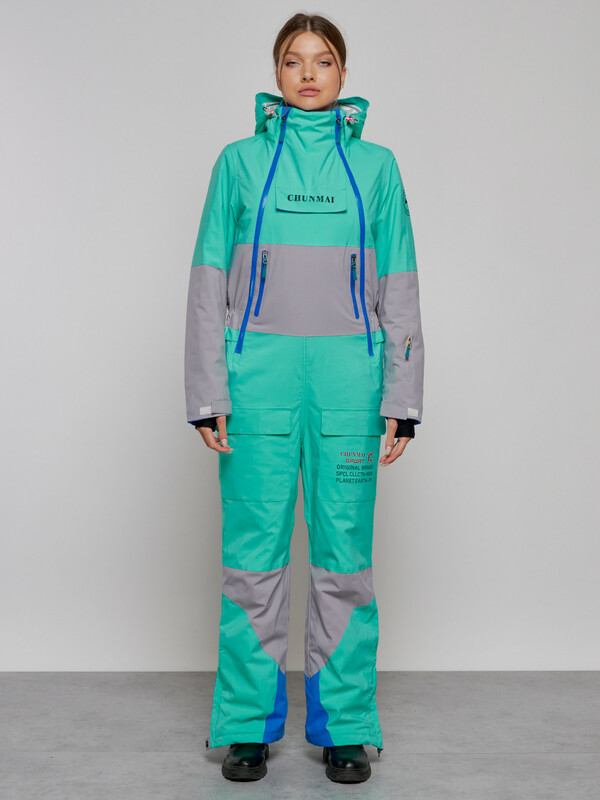 Горнолыжный комбинезон женский зимний бирюзового цвета 2320Br