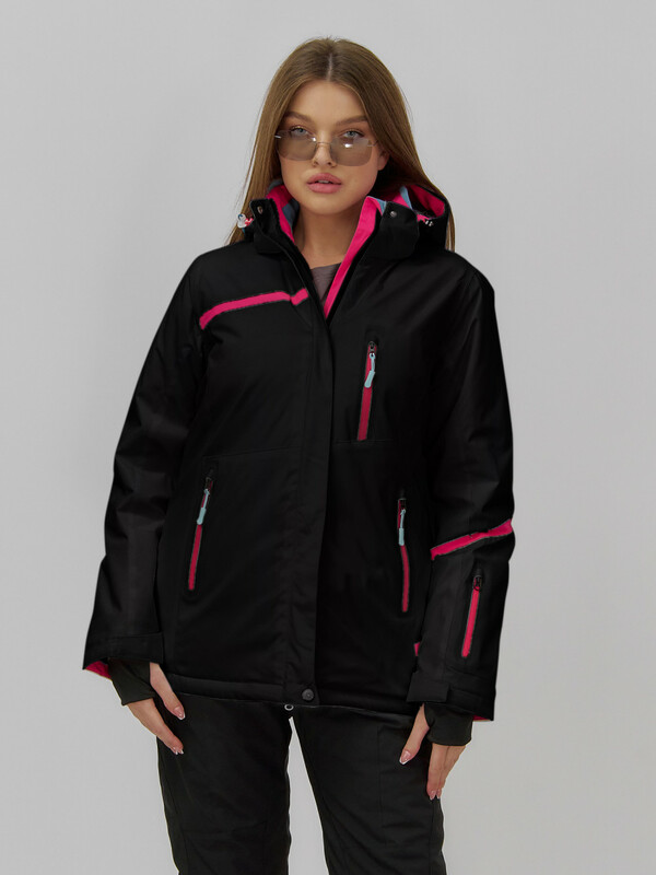 Горнолыжная куртка женская зимняя черного цвета 7091Ch