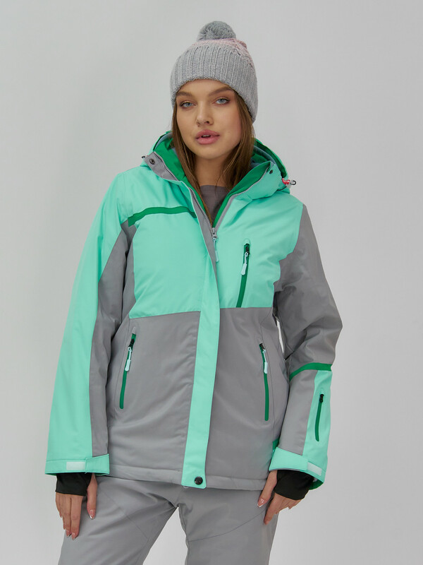 Горнолыжная куртка женская зимняя бирюзового цвета 709Br
