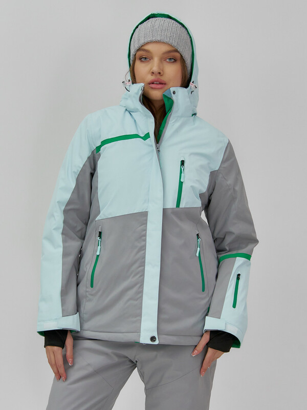 Горнолыжная куртка женская зимняя голубого цвета 709Gl