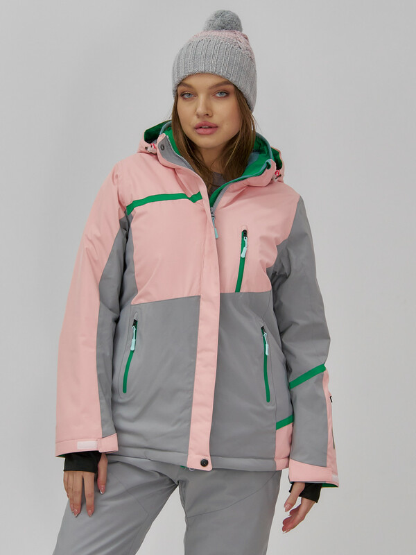 Горнолыжная куртка женская зимняя персикового цвета 709P