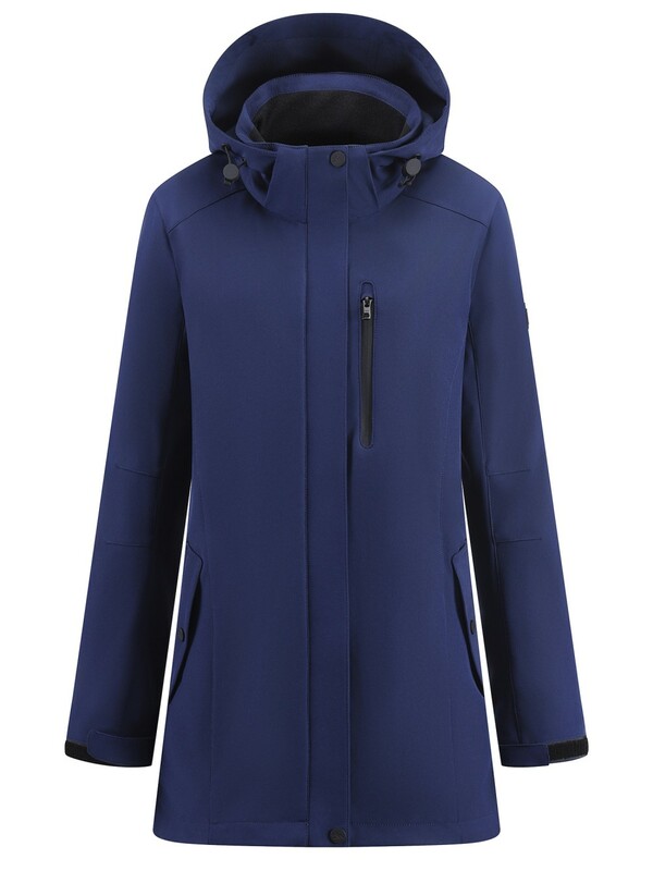Парка женская софтшелл виндстоппер удлинённая с капюшоном темно-синего цвета 9618_1TS
