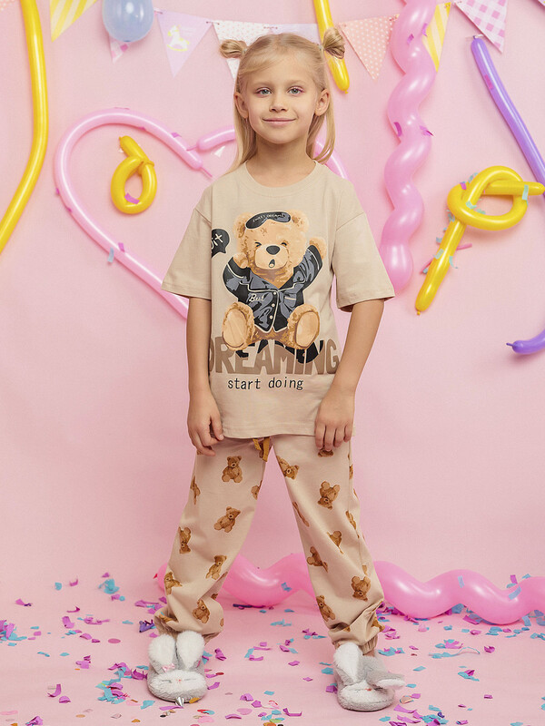 Пижама для девочки футболка с коротким рукавом и брюки (033_ОП24)