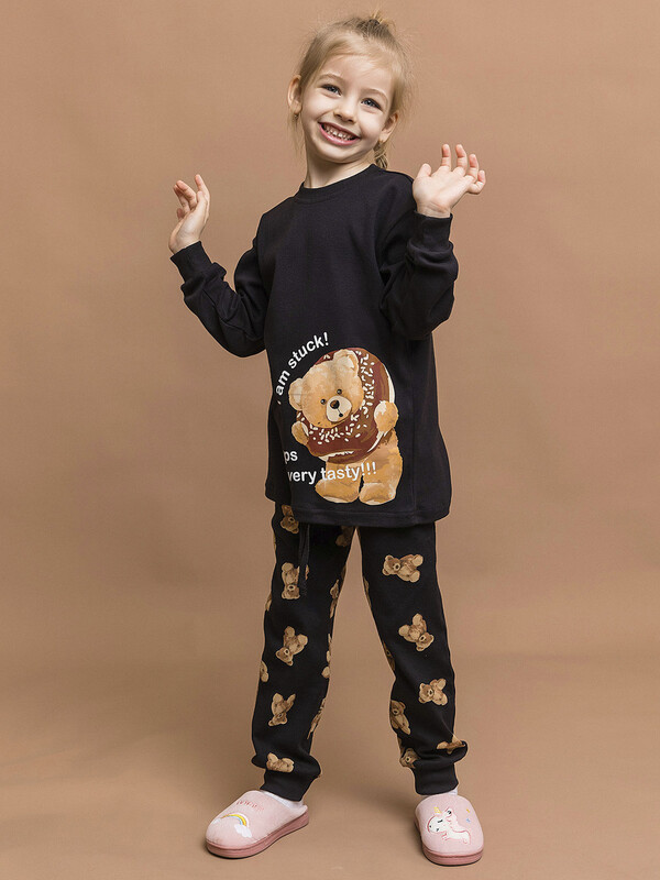 Пижама для девочки футболка с длинным рукавом и брюки (039_ОП24)