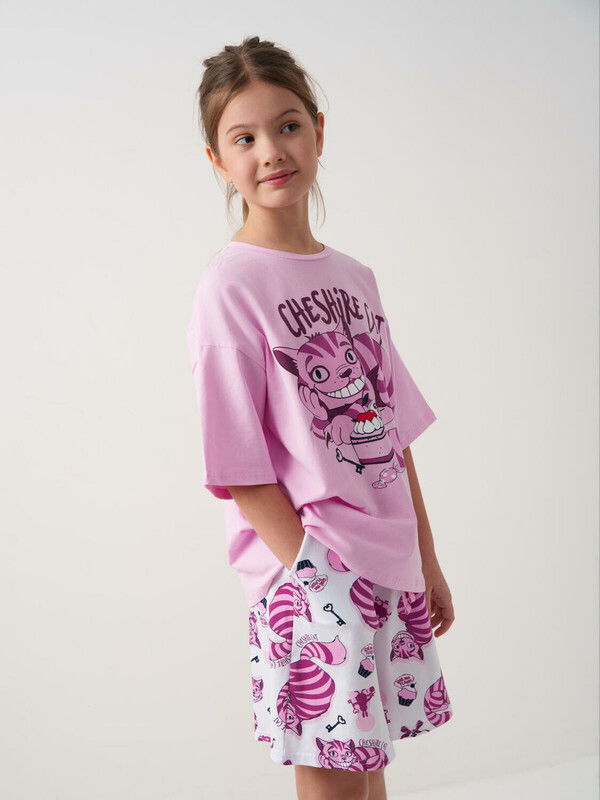 Комплект трикотажный для девочек: фуфайка (футболка), шорты