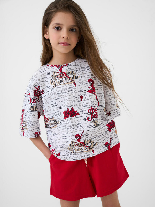 Комплект трикотажный для девочек: фуфайка (футболка), шорты