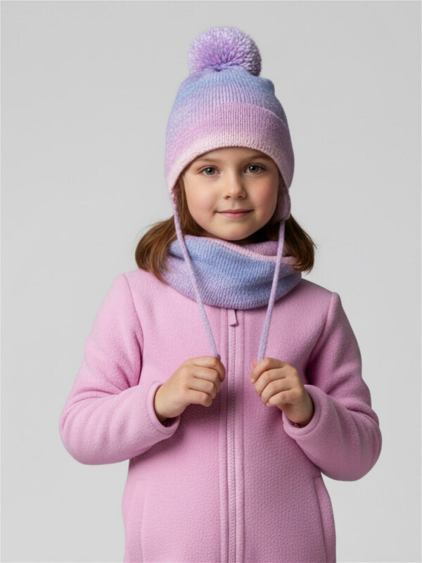 Комплект трикотажный для девочек: шапка, снуд