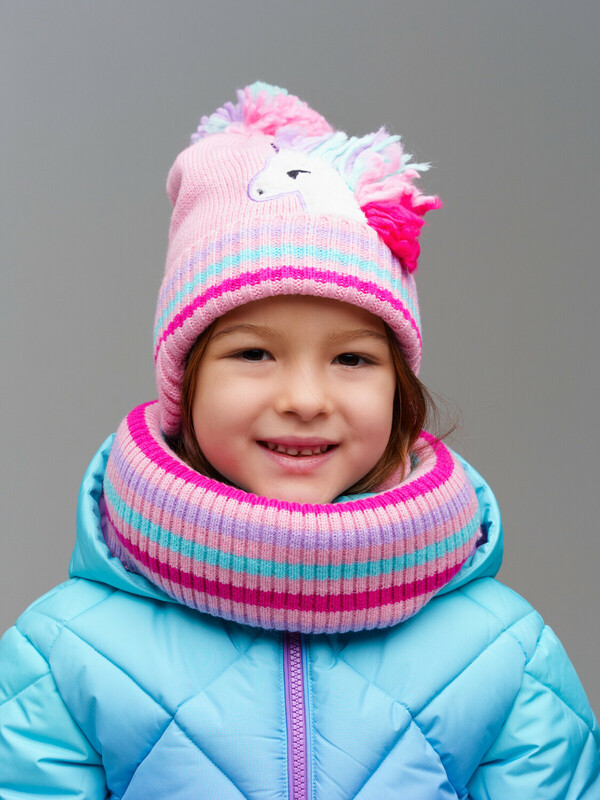 Комплект трикотажный для девочек: шапка, снуд