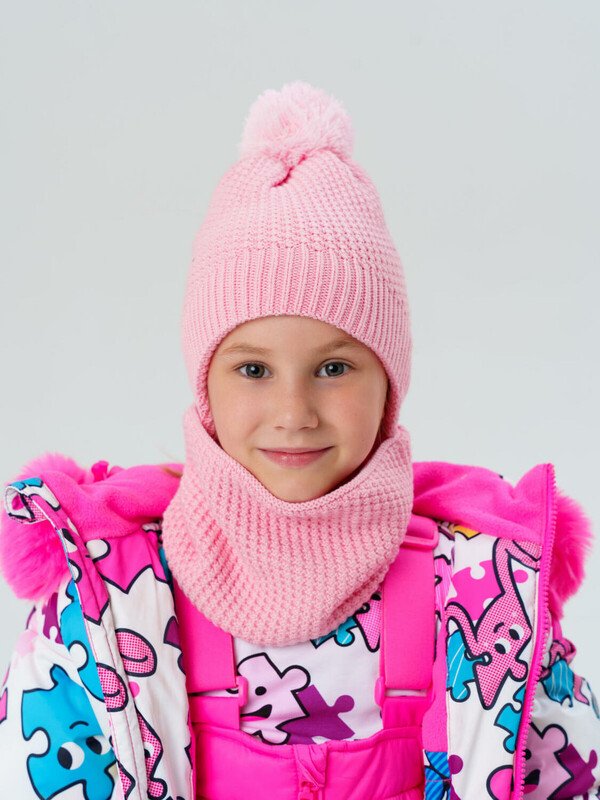 Комплект трикотажный для девочек: шапка, снуд