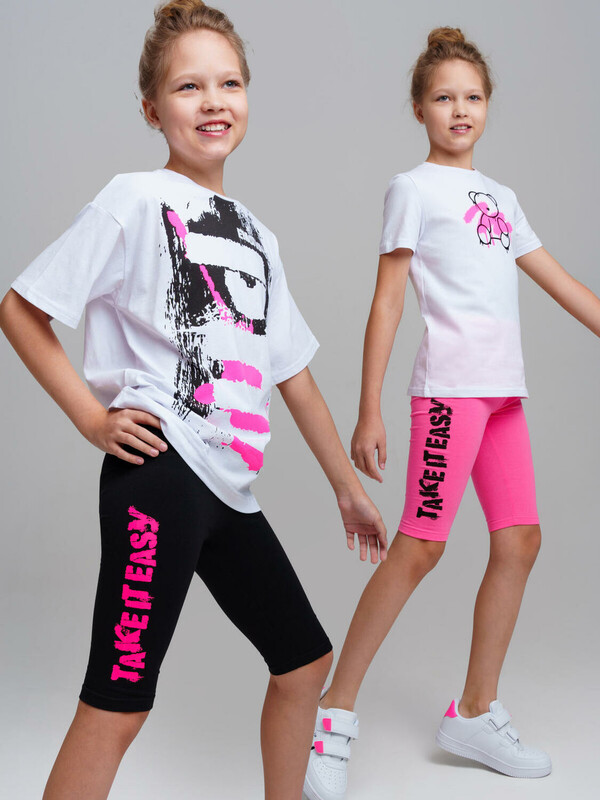 Брюки трикотажные для девочек (легинсы укороченные), 2 пары в комплекте