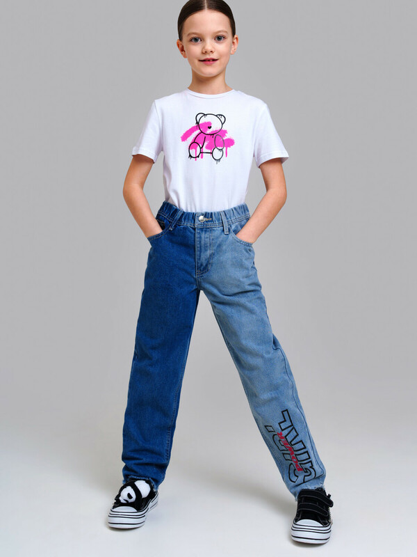 Брюки текстильные джинсовые для девочек