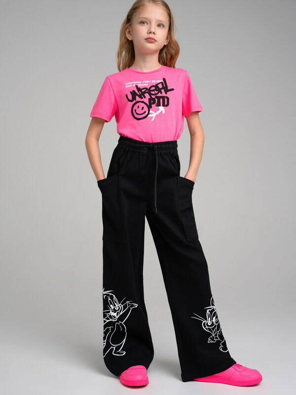 Брюки текстильные джинсовые для девочек