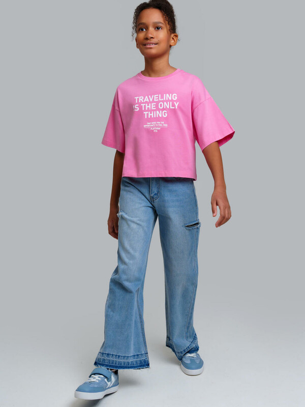 Брюки текстильные джинсовые для девочек