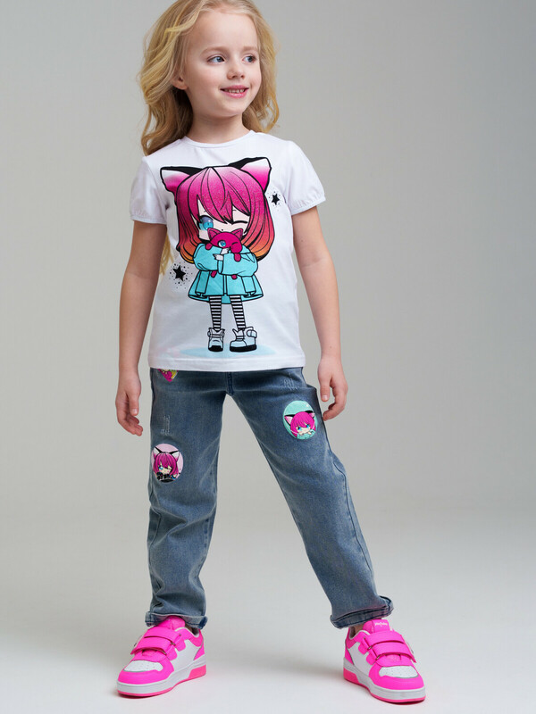 Брюки текстильные джинсовые для девочек