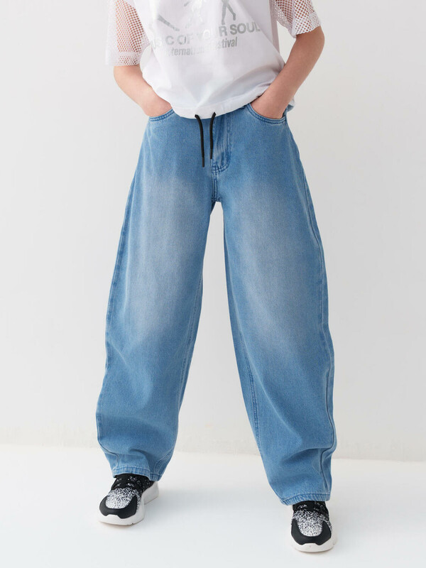 Брюки текстильные джинсовые для девочек