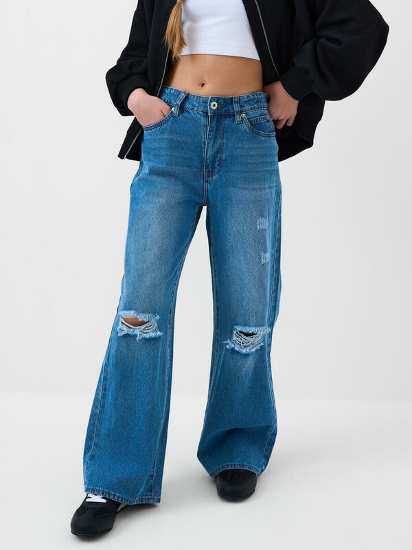 Брюки текстильные джинсовые для девочек