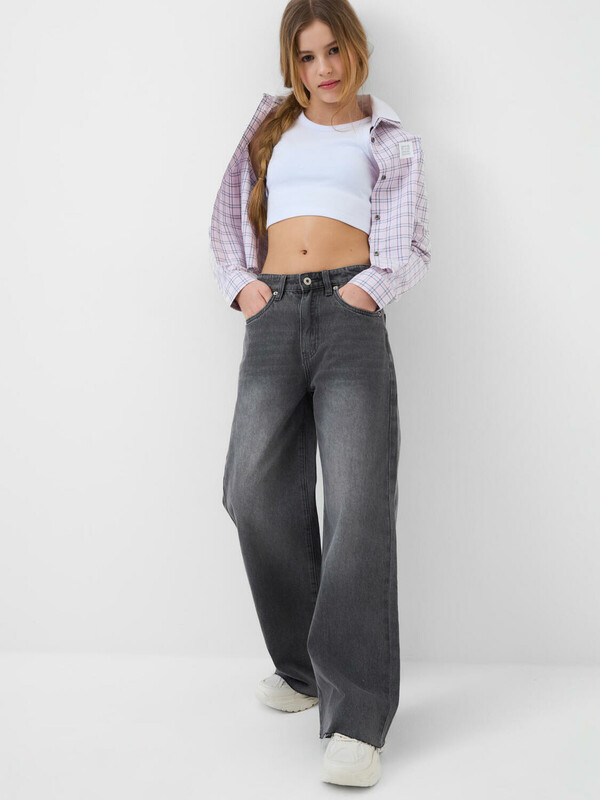 Брюки текстильные джинсовые для девочек