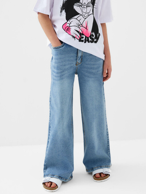 Брюки текстильные джинсовые для девочек