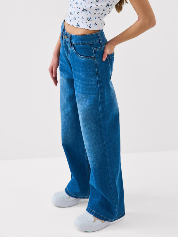 Брюки текстильные джинсовые для девочек