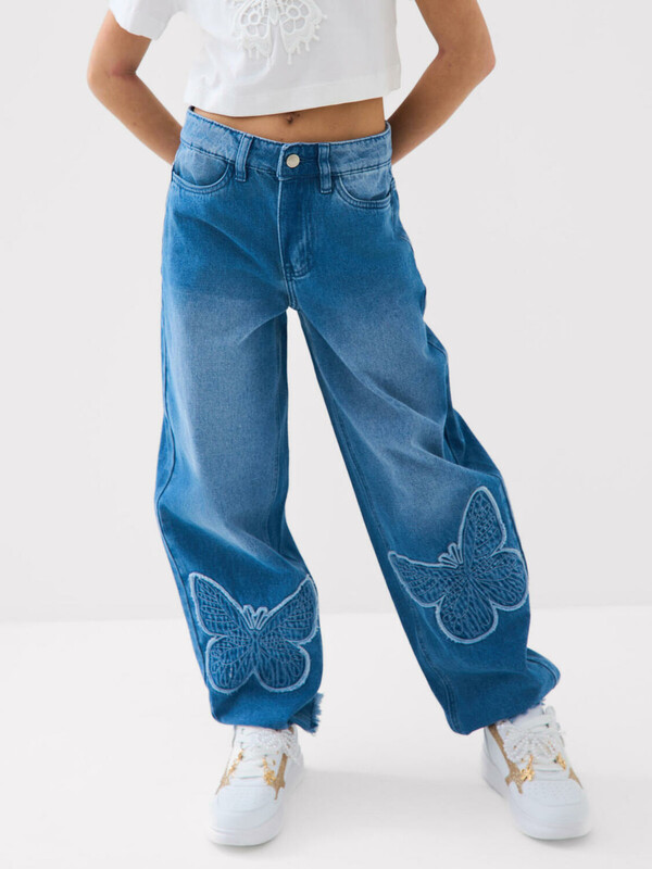 Брюки текстильные джинсовые для девочек