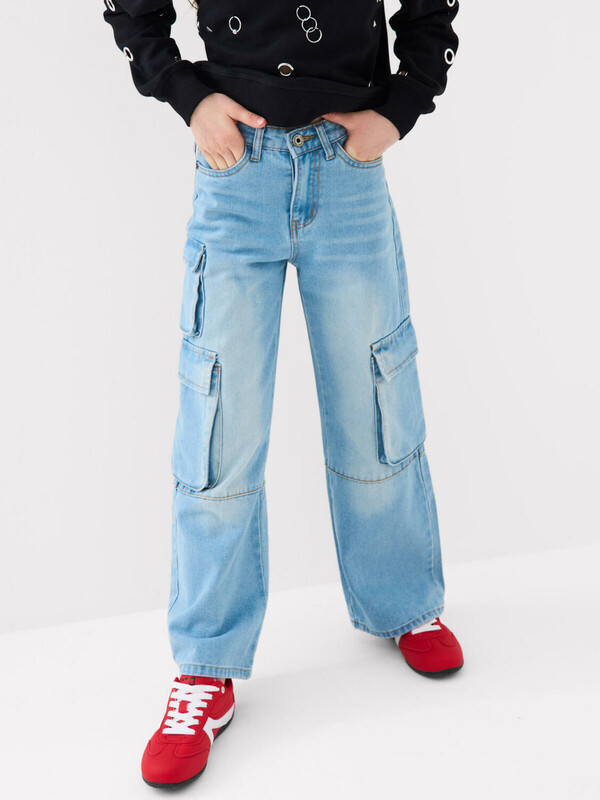 Брюки текстильные джинсовые для девочек