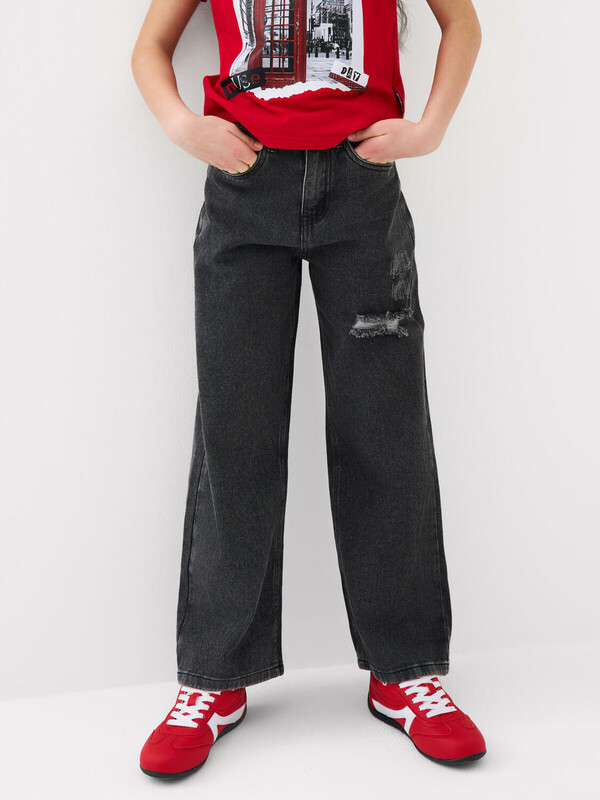 Брюки текстильные джинсовые для девочек