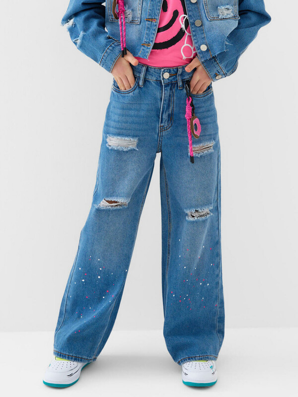 Брюки текстильные джинсовые для девочек