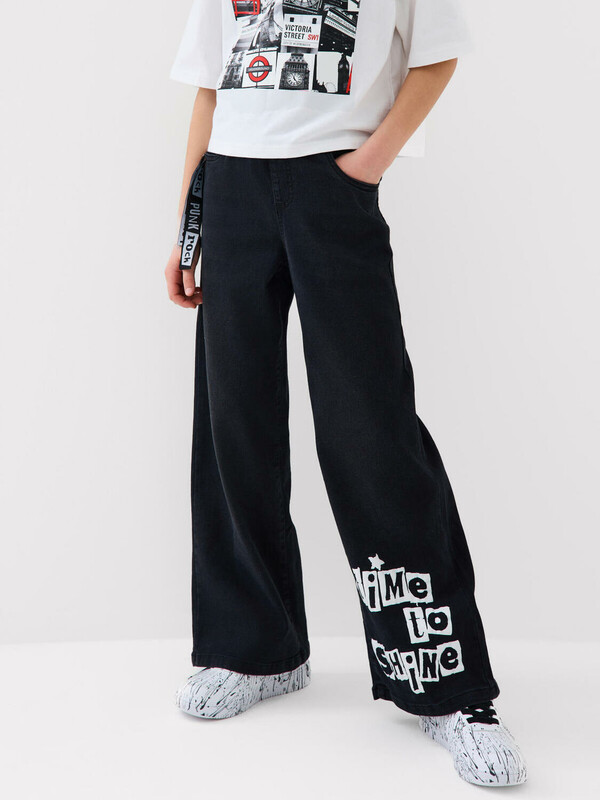 Брюки текстильные джинсовые для девочек