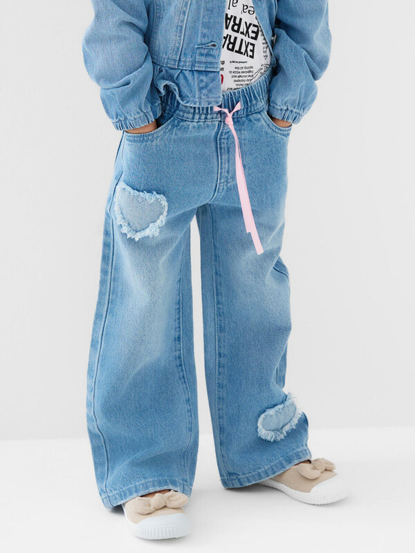 Брюки текстильные джинсовые для девочек