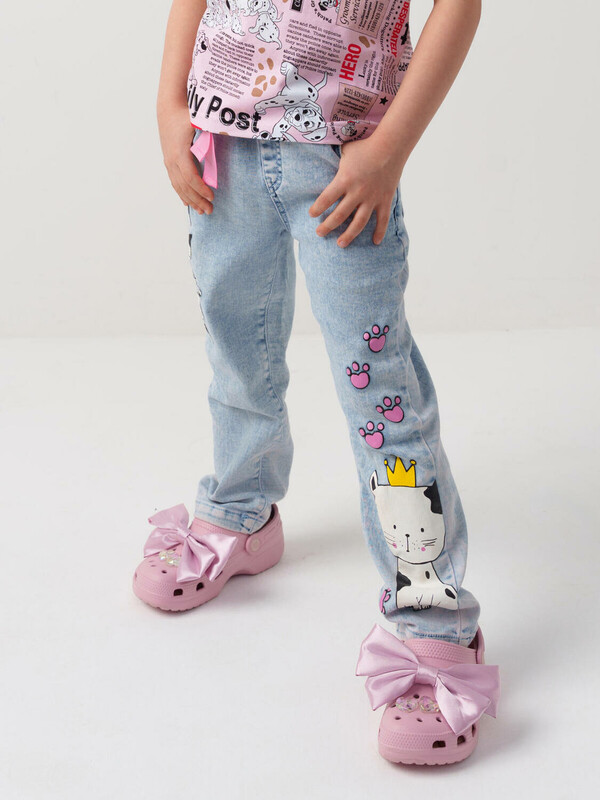 Брюки текстильные джинсовые для девочек