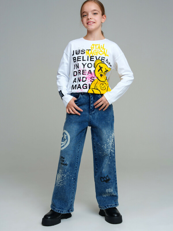 Брюки текстильные джинсовые утепленные для девочек