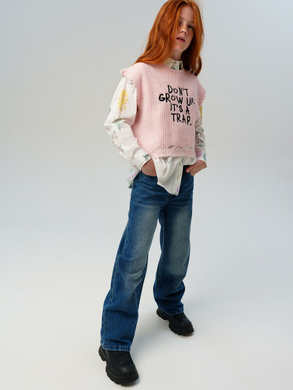 Брюки текстильные джинсовые утепленные для девочек