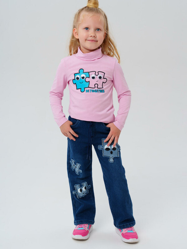 Брюки текстильные джинсовые утепленные флисом для девочек