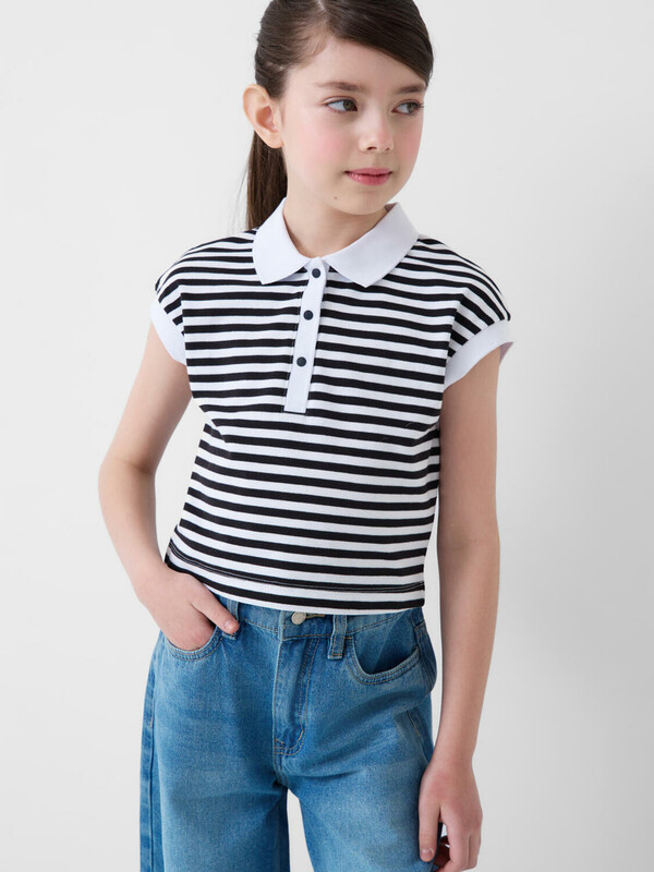 Джемпер трикотажный с воротником поло для девочек