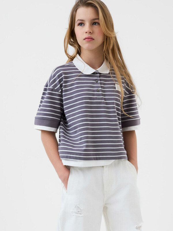 Джемпер трикотажный с воротником поло для девочек