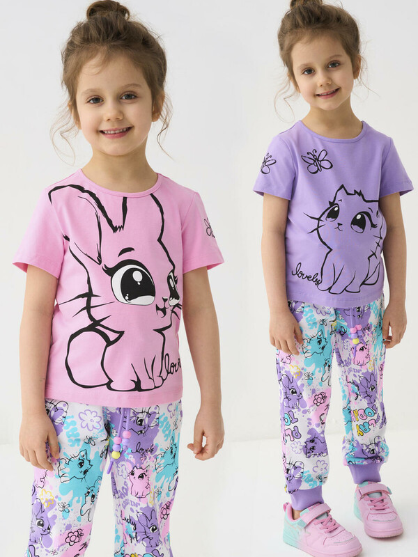 Фуфайка трикотажная для девочек (футболка), 2 шт в комплекте