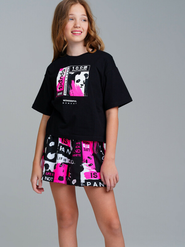 Комплект трикотажный для девочек: фуфайка (футболка), шорты