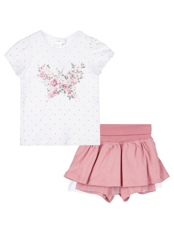 Комплект детский трикотажный для девочек: фуфайка (футболка), юбка-шорты