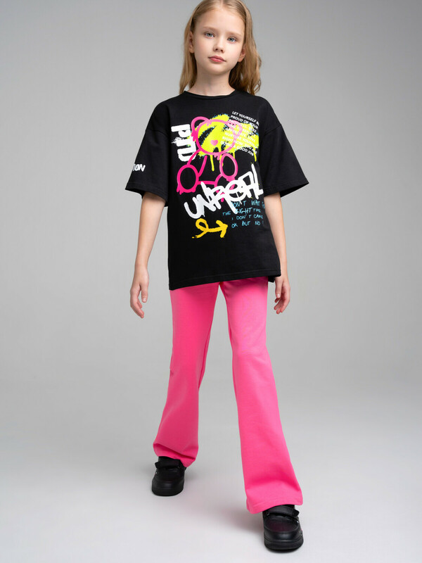 Комплект трикотажный для девочек: фуфайка (футболка), брюки