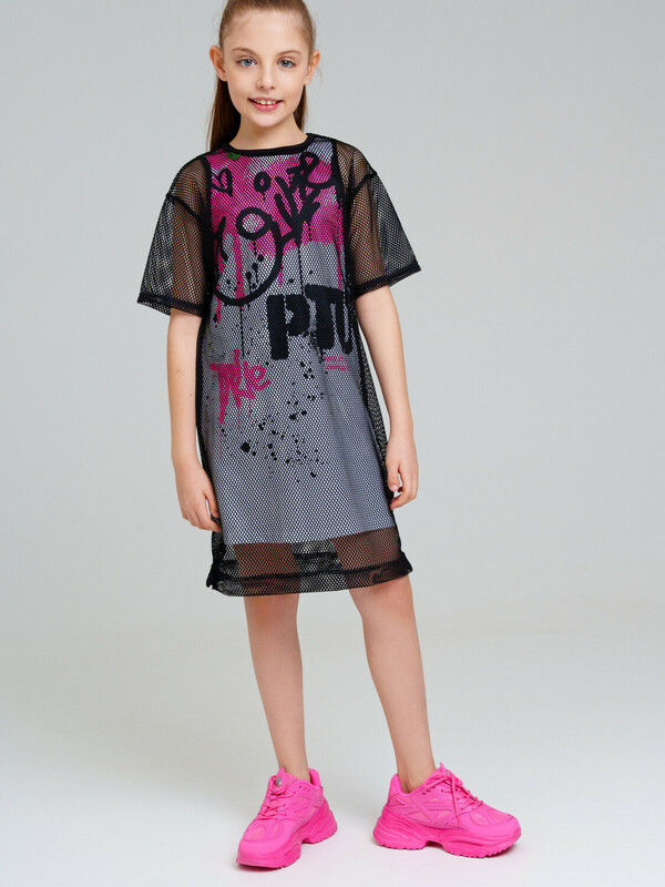 Комплект трикотажный для девочек: платье-футболка, туника 