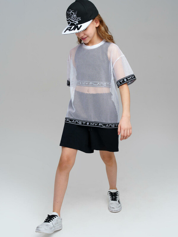 Комплект трикотажный для девочек: джемпер (футболка), шорты