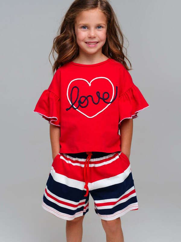 Комплект трикотажный для девочек: фуфайка (футболка), шорты