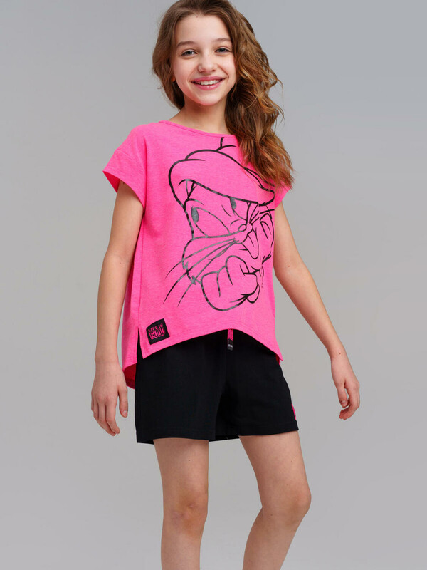 Комплект трикотажный для девочек: фуфайка (футболка), шорты