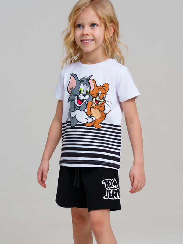 Комплект трикотажный для девочек: фуфайка (футболка), шорты