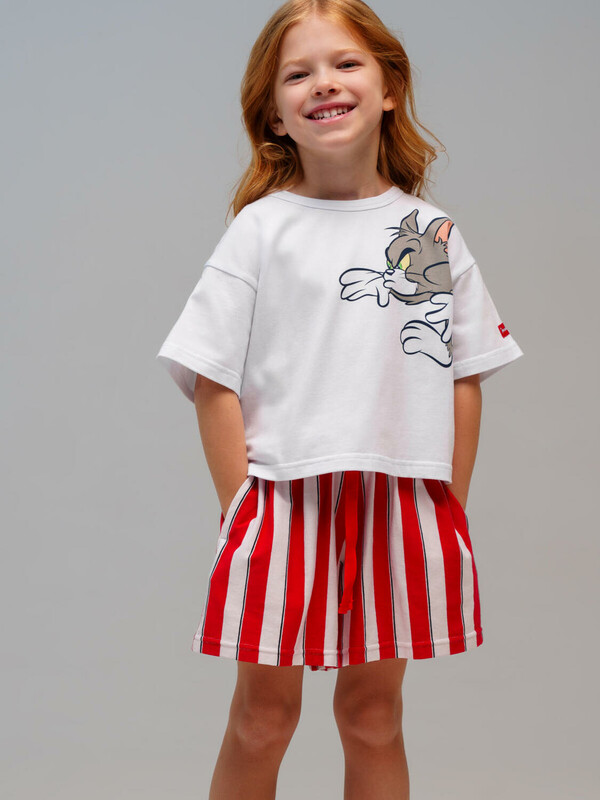 Комплект трикотажный для девочек: фуфайка (футболка), шорты