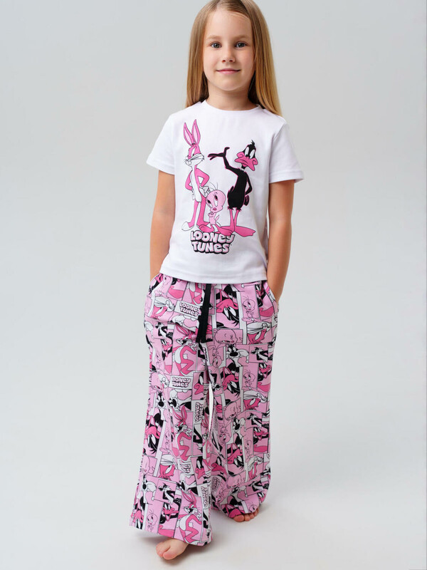 Комплект трикотажный для девочек: фуфайка (футболка), брюки